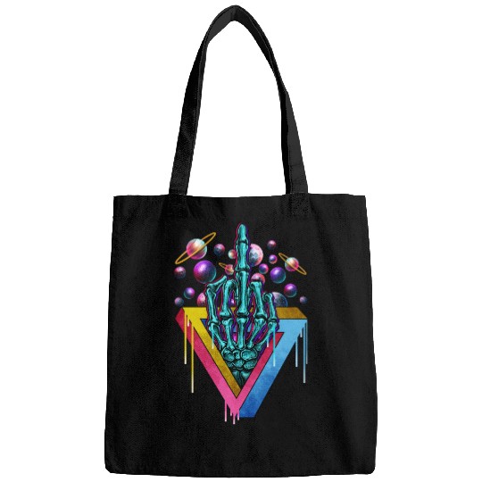 Trippy skeleton middle finger Bags