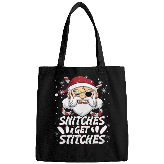 Snitches Get Stitches Santa Hat Funny Santa Pirate Bags