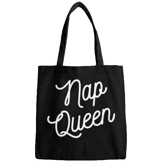 Nap Queen -White Print Cursive Script Font Bags