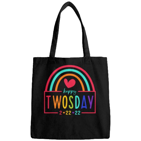 February 2Nd 2022 2-22-22 School Rainbow Happy Two Bags