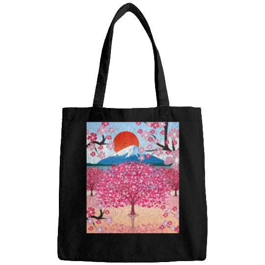 Sunset Sakura Mountains Gift Cherry Blossoms Bags