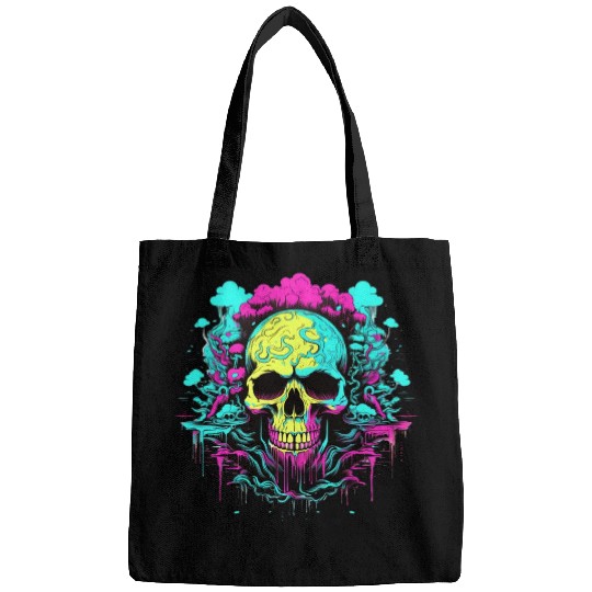Colorful Neon Skull with melting ink, Cool looking Bags