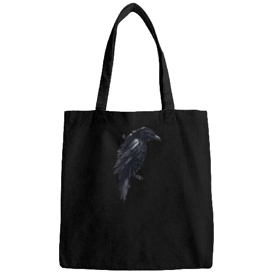 Default Ink drawing of a raven side profile moden Bags