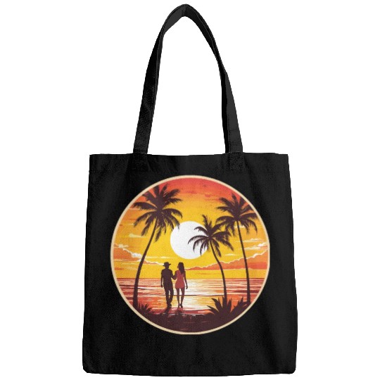 sunset beach romantic couple Bags