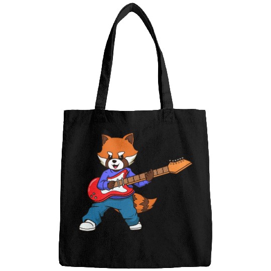 Comic Red Panda Playing Electric Guitar Bags