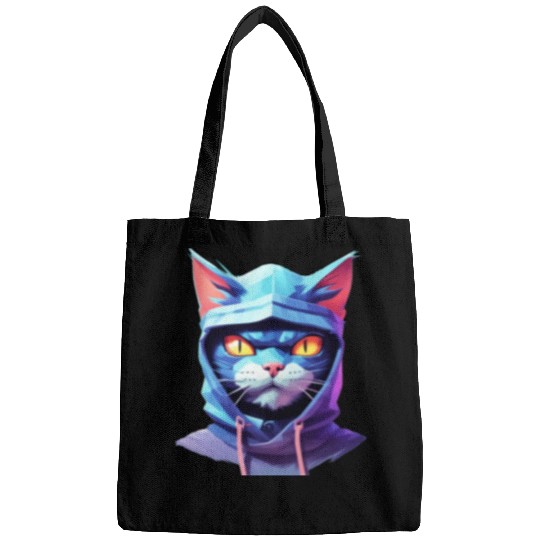 Bold Pastel Prowler: Ninja Cat's Sublime Ferocity Bags