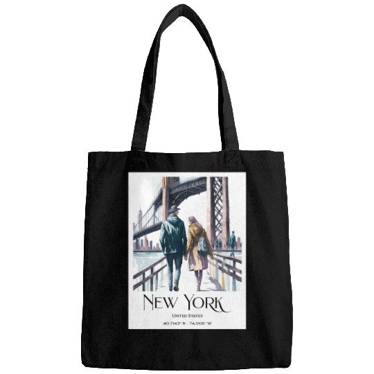 Watercolor painting loving couple in New York City Bags