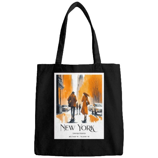 Watercolor painting loving couple in New York City Bags