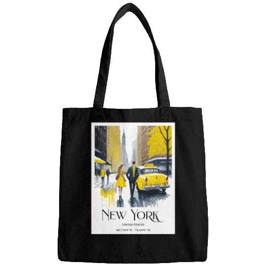 Watercolor painting loving couple in New York City Bags