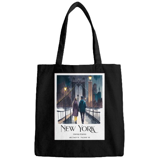 Watercolor painting loving couple in New York City Bags