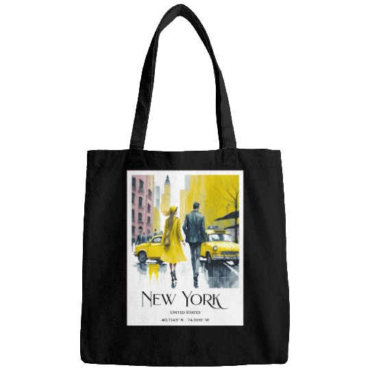 Watercolor painting loving couple in New York City Bags
