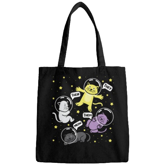 Cat They Them Their Meow Nonbinary Flag Bags
