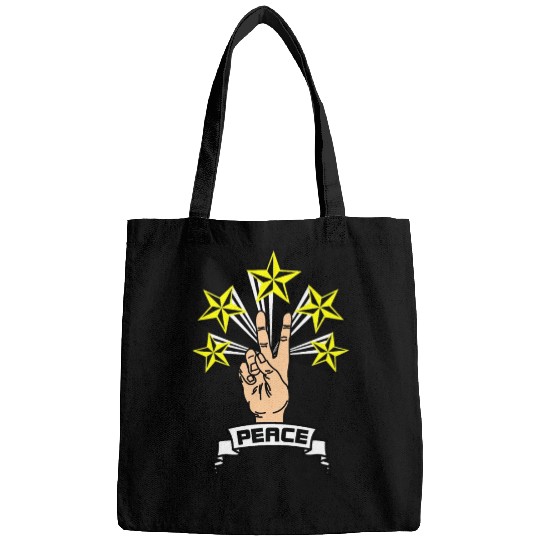 Peace sign hand with V 5 yellow stars Bags