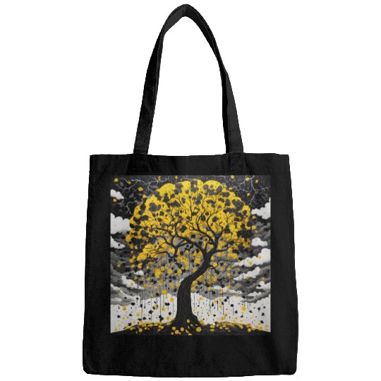 black tree and Wonderful yellow foliage Bags
