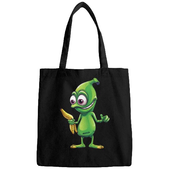 Green Alien meets Funny Banana Bags