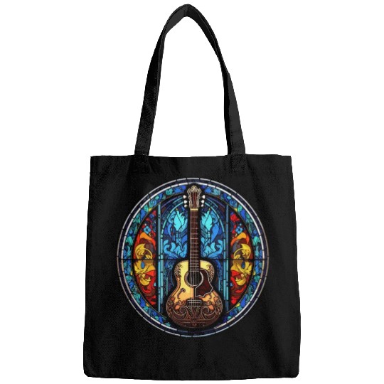 Cool Stained Glass Art Dog - Abstract Mosaic Guita Bags