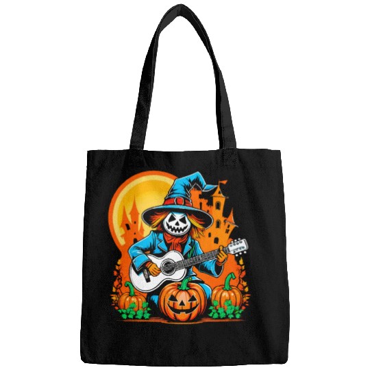 Happy Halloween scarecrow plays guitar Bags