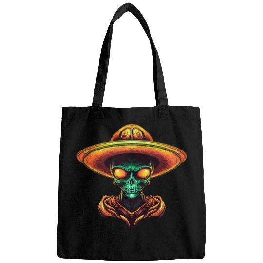 Mexican alien with sombrero Bags