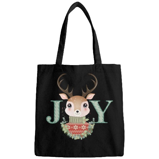 cute deer with sweater and Christmas wreath Bags