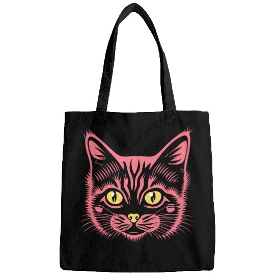 neon red cute cat Bags