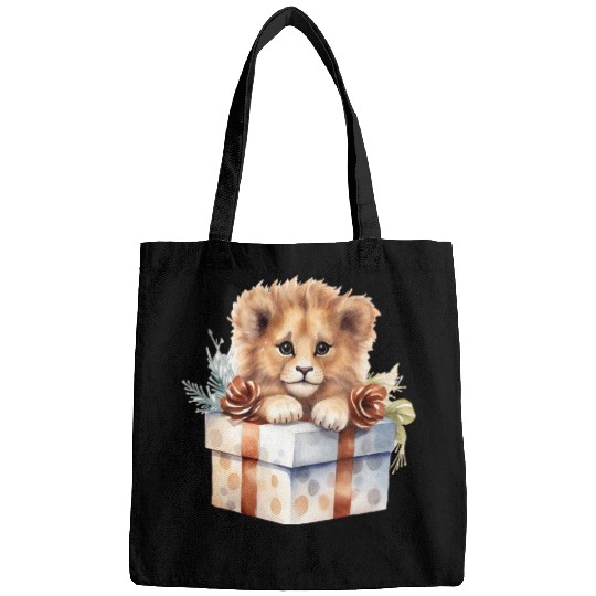 African Lion inside a Christmas gift box Bags