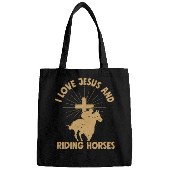 I Love Jesus And Riding Horses Horseback Riding Wo Bags