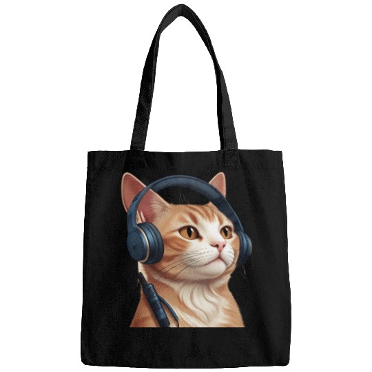 Music Lover Cat V II on Unisex Poly Cotton Bags