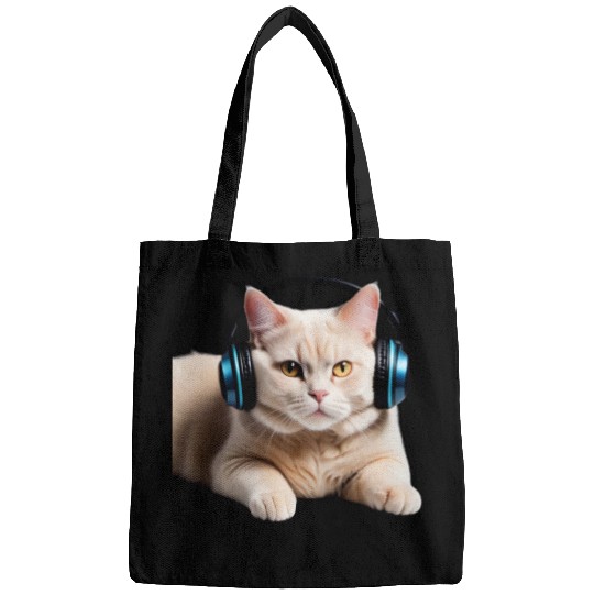 Music Lover Cat V II on Unisex Poly Cotton Bags
