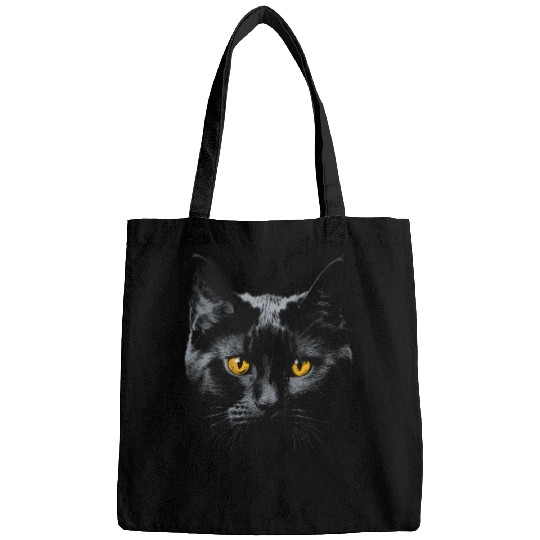 Black Cat Face Yellow Eyes Cat Halloween Costume B Bags