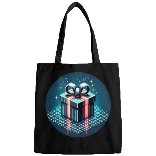 Cyberpunk Pixel Art Gift Box - Neon Ribbons Bags