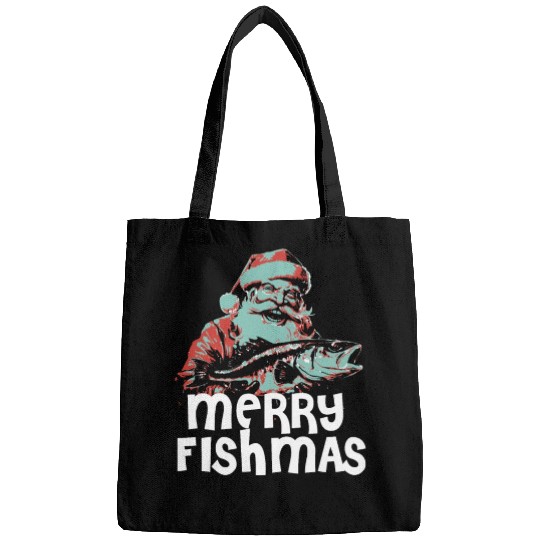 Funny Santa Claus Fishing Merry Fishmas Christmas Bags