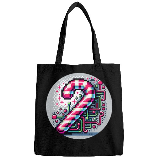 Neon Cyberpunk Candy Cane 8-Bit Pixel Christmas Bags