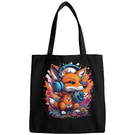 Fox with Graffiti Headphones Playing Yoyo Bags