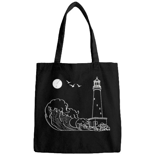 sea waves seagulls gift full moon lighthouse Bags