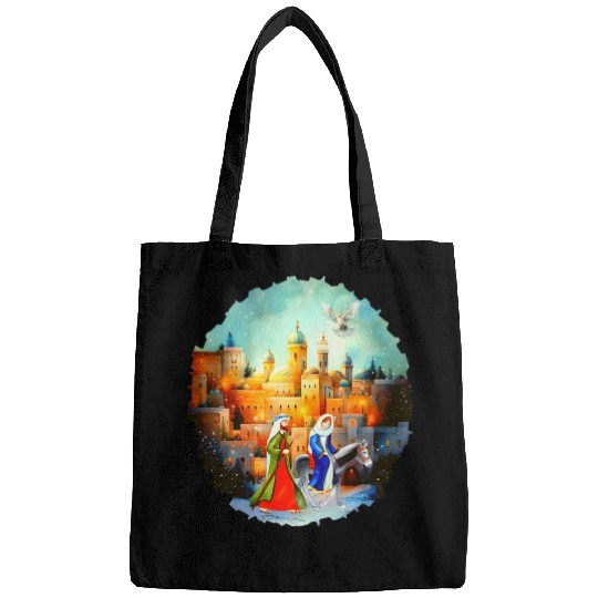 Mary and Joseph in Bethlehem with donkey Bags