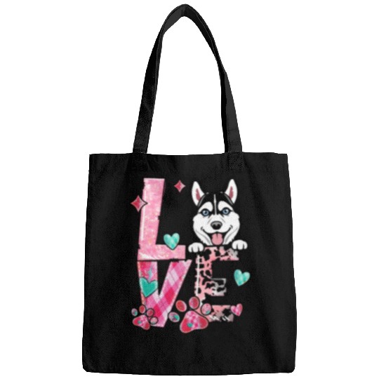 Husky Dog I Love My Dog Fur Baby Valentines Day Bags