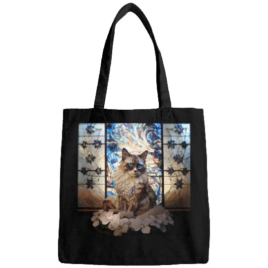 Ragdoll cat in stained glass Bags