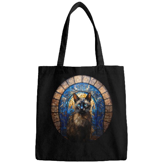 Siamese cat in stained glass Bags