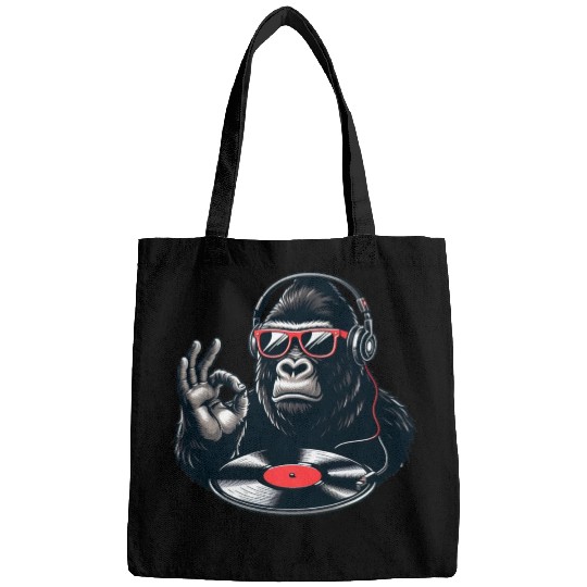 DJ Gorilla hard beats with Record player and Vinyl Bags