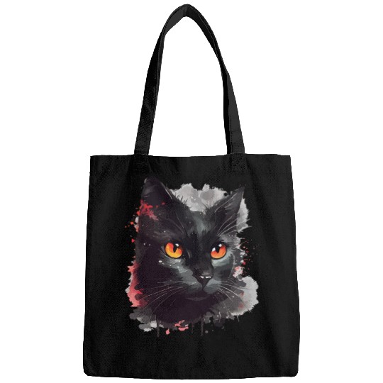 Black Cat Japanese Watercolor Mystery Gaze Bags