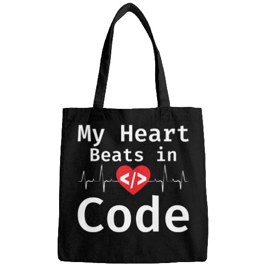 My Heart Beats In Code Programmer Humor Programmin Bags