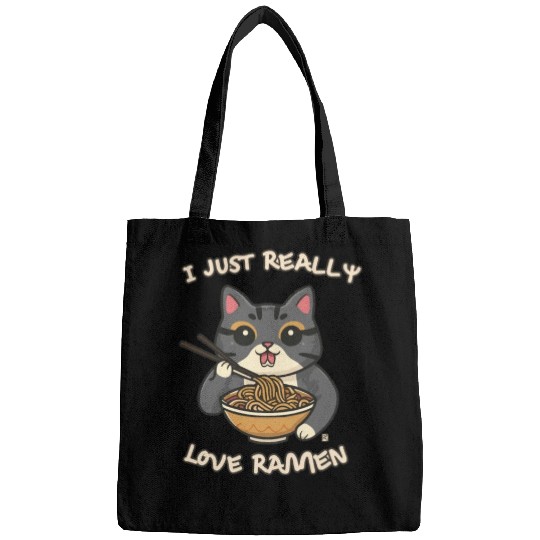 I just really love ramen cat Bags