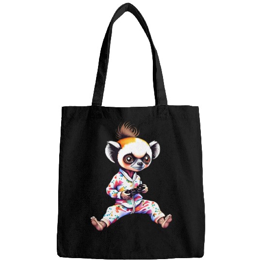 Young Sifaka Wearing Pajamas Retro Video Game Bags