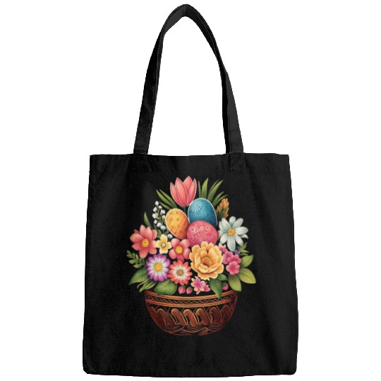 Easter Day Easter Egg Basket Spring Flowers Bags