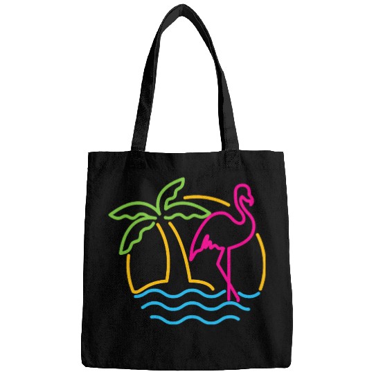 80s Vintage Miami Retro Neon Pink Flamingo Bags