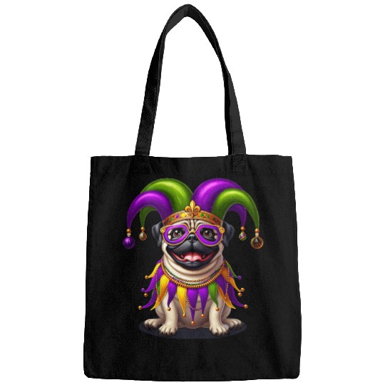 Mardi Gras Pug with Jester Hat Bags