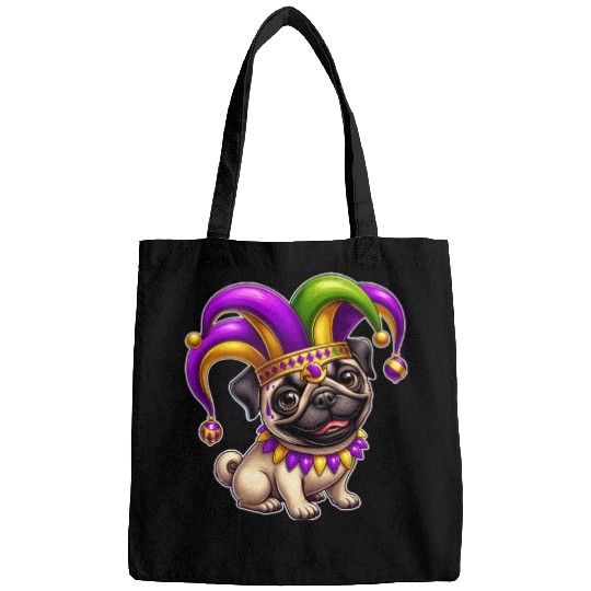 Mardi Gras Pug with Jester Hat Bags