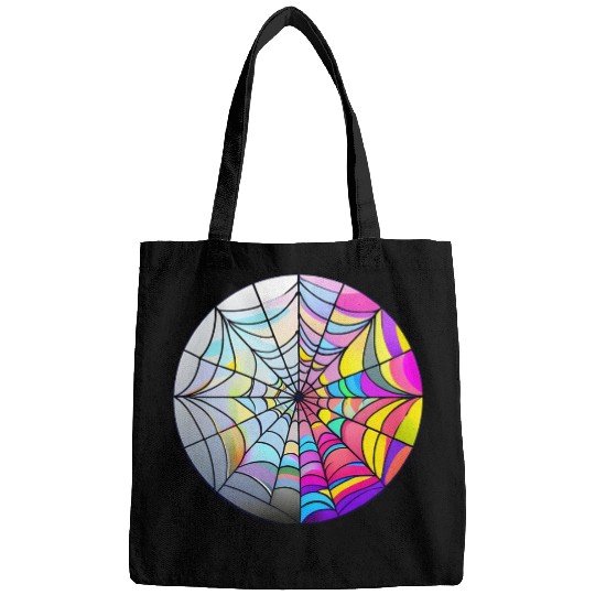 colorful spider web stained glass Bags