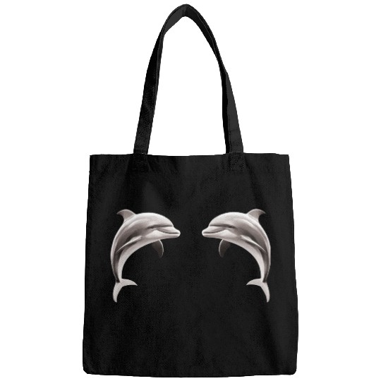 Two dolphins facing each other Bags