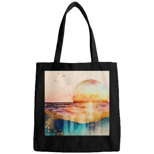 Sunset Beach Watercolor Painting Bags